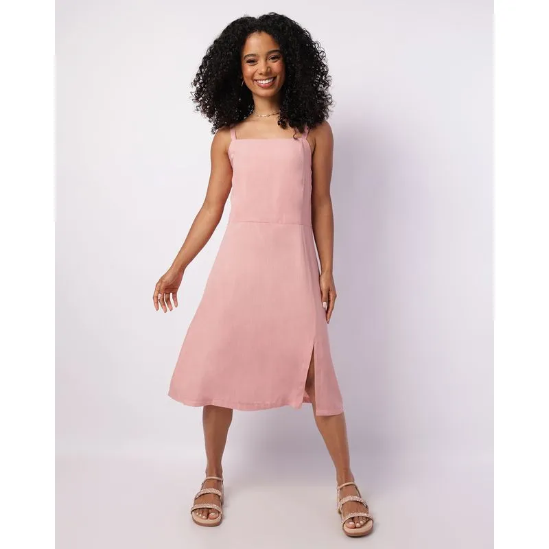Vestido Feminino Midi Viscose com Fenda Rosa G