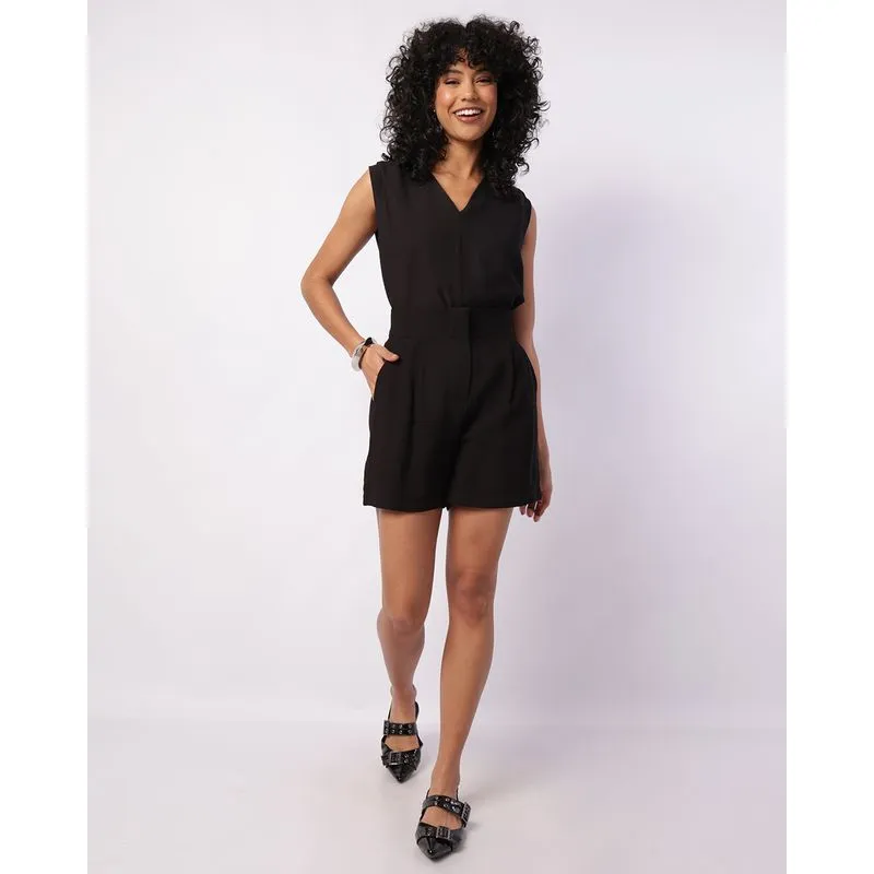 Short Feminino Viscose Alfaiataria com Bolsos Pregas Preto GG