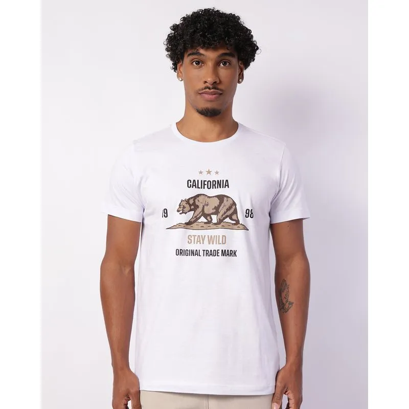 Camiseta Masculina Algodão com Estampa Califórnia Branca GG