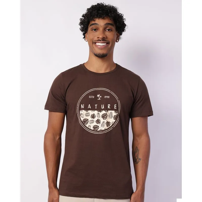 Camiseta Masculina Algodão com Estampa Manga Curta Marrom P