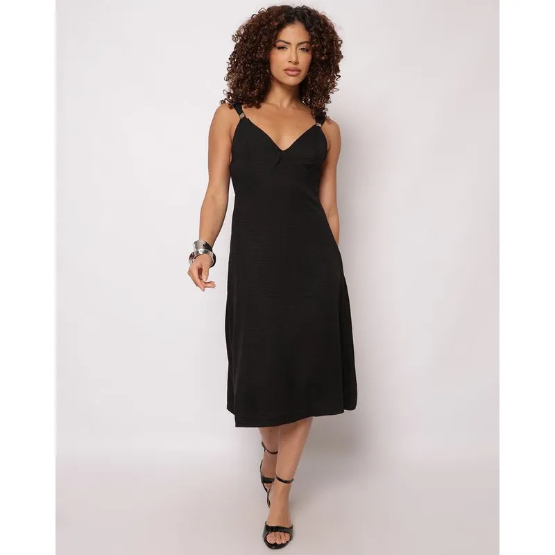 Vestido Feminino Berry & Co. Midi com Aviamento Preto G