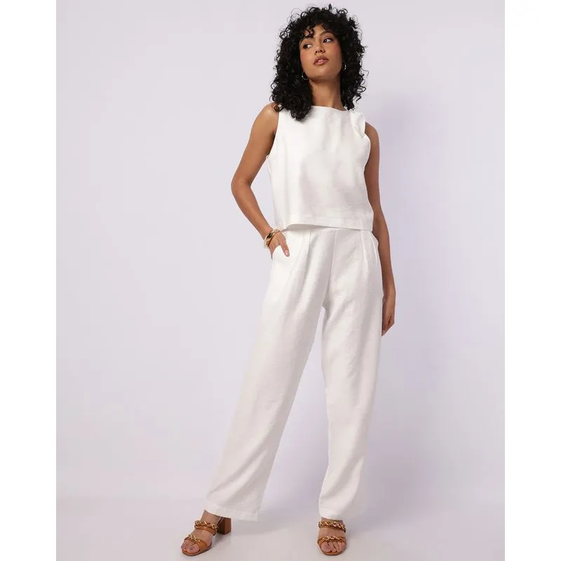 Calça Feminina Pantalona Viscose com Pregas Branca G