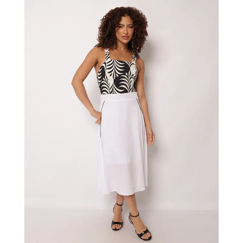 Saia Feminina Midi Viscose com Viés e Zíper Branca GG