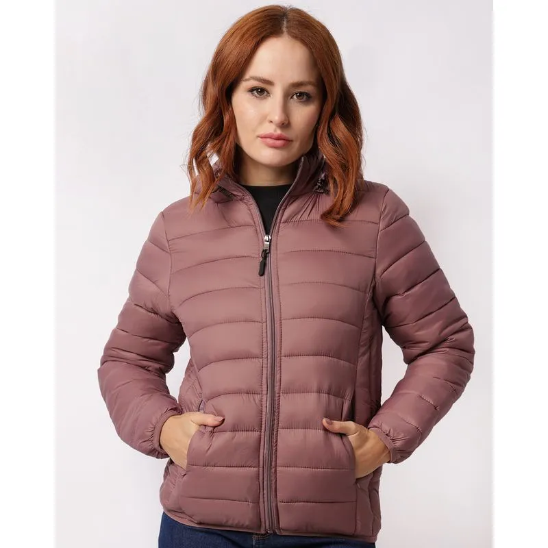 Jaqueta Feminina Puffer Com Capuz Removível Roxa G