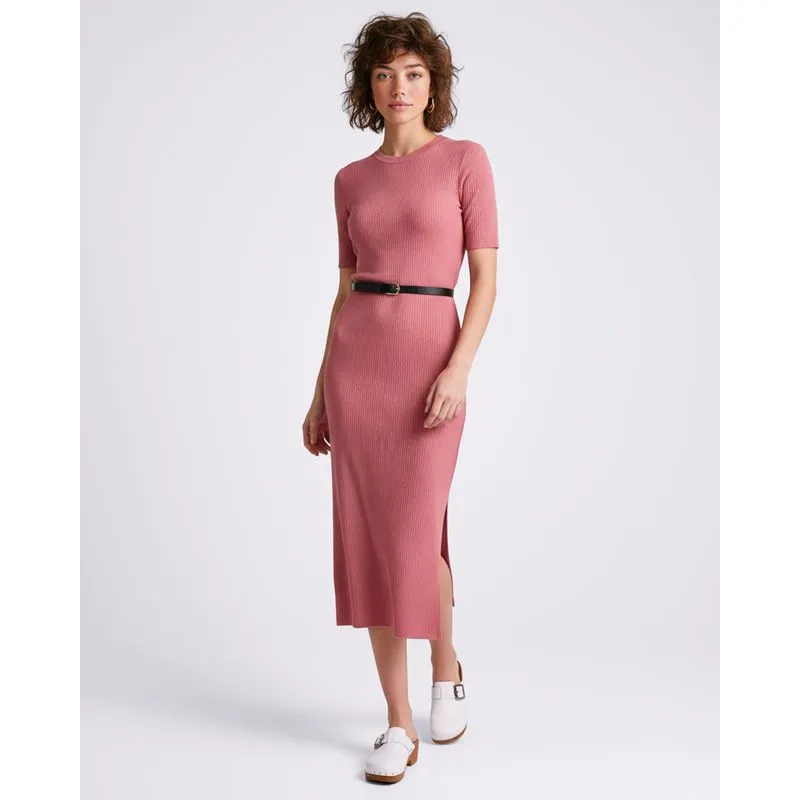 Vestido Feminino Midi Canelado Fenda Rosa GG