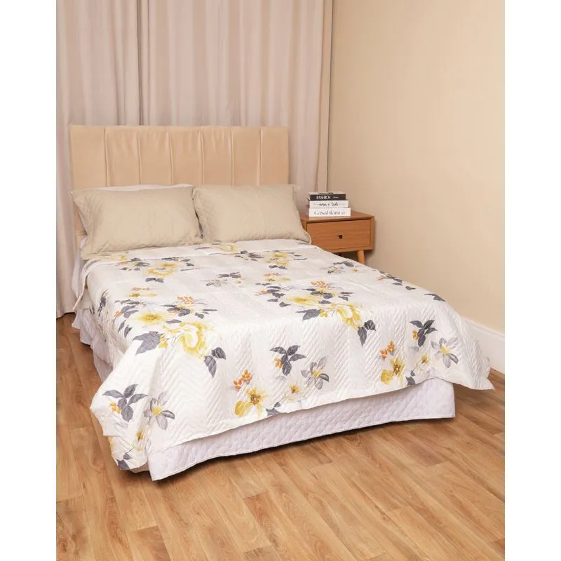Colcha Casal Arte & Cazza 180cm x 215cm Estampa Floral Branca UN