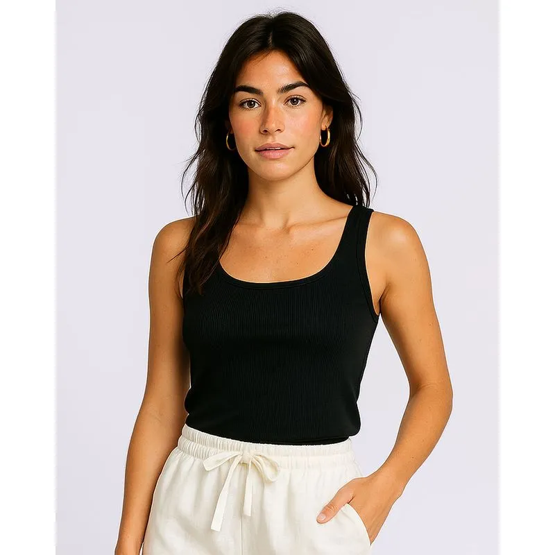 Regata Feminina Canelada Básica Preta GG