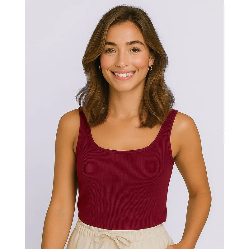 Regata Feminina Canelada Básica Vinho GG