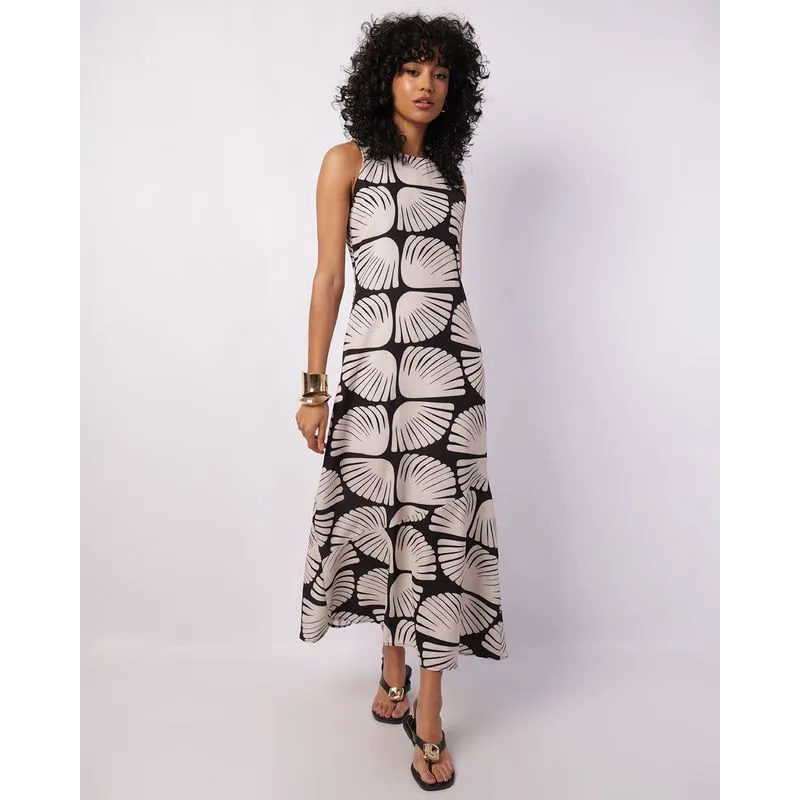 Vestido Feminino Longo Acetinado Estampado Off White M