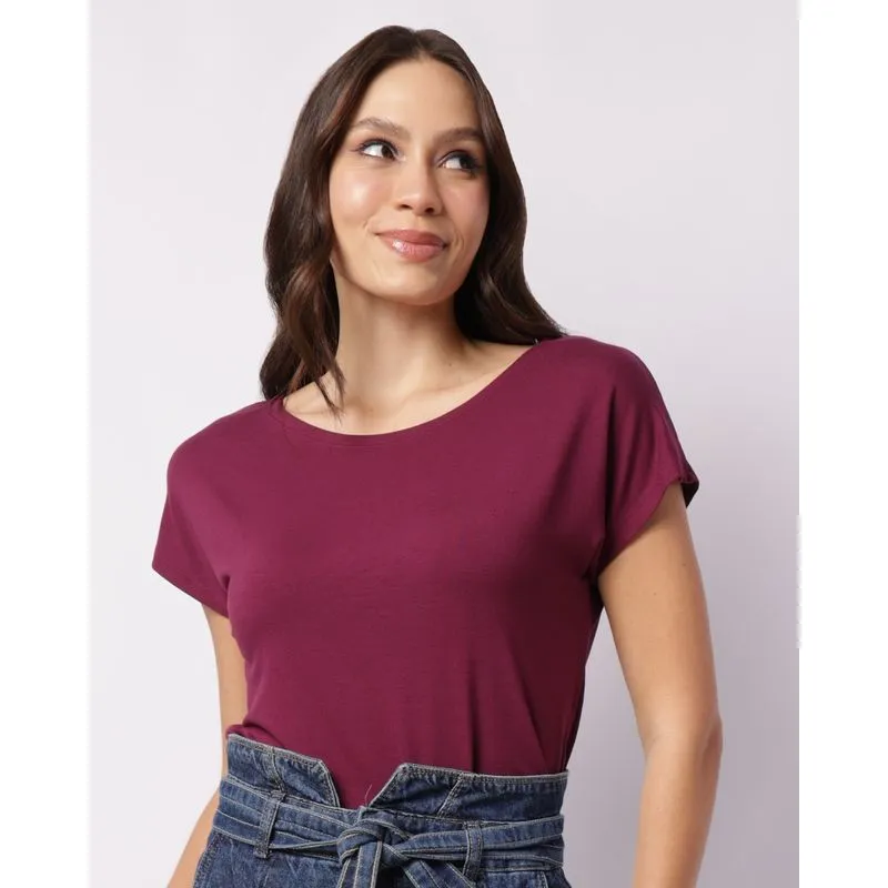 Camiseta Feminina Básica Manga Curta Vinho G