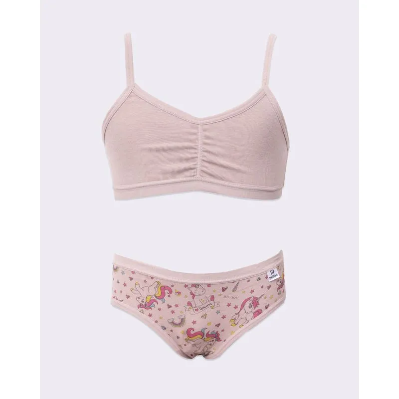 Conjunto Lingerie Juvenil DelRio Sem Bojo Estampa Unicórnio Bege GG