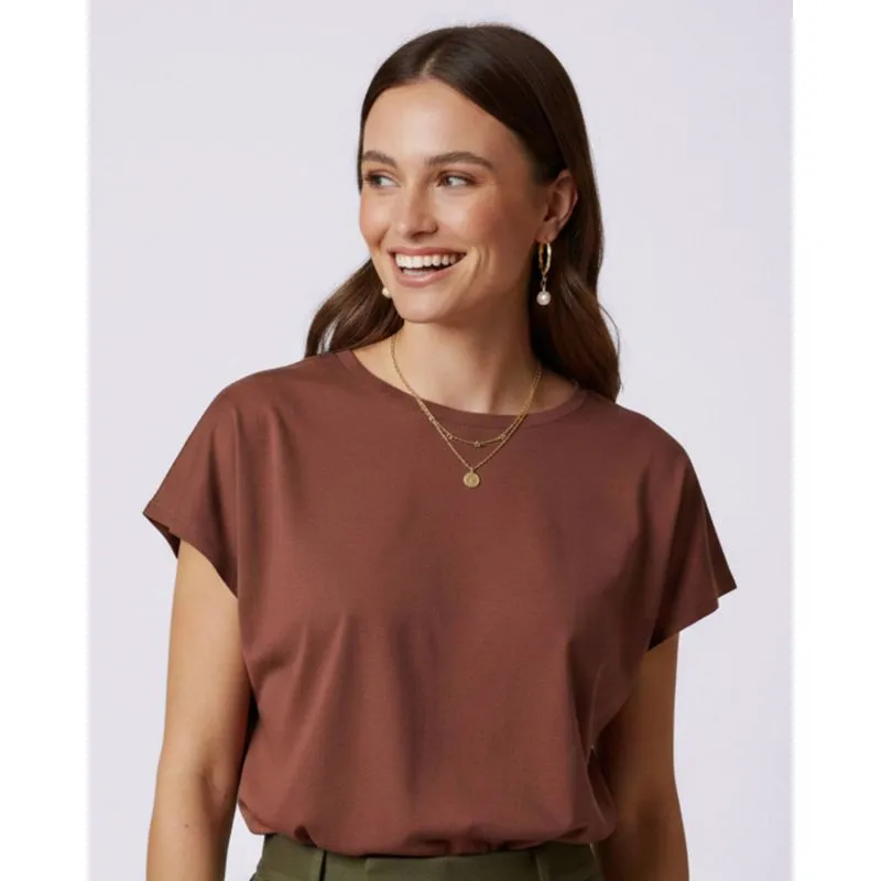 Camiseta Feminina Básica Manga Curta Marrom GG