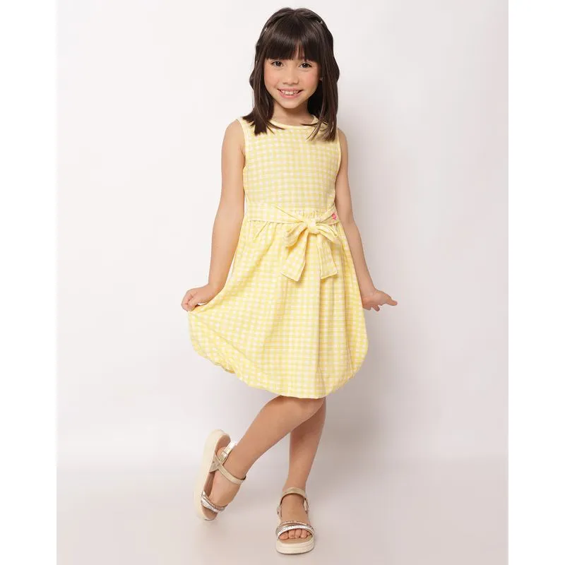 Vestido Infantil Curto Balonê Texturizado Estampado Amarelo 4