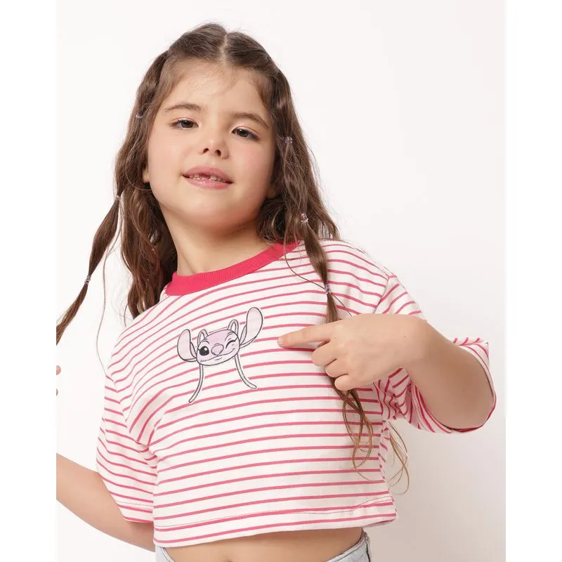 Camiseta Infantil Cropped Disney Angel Listrada Rosa 8