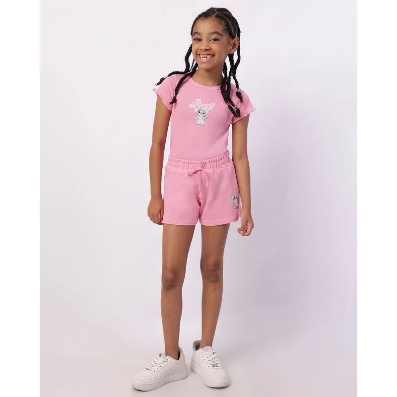 Short Infantil Curto Moletinho Disney Angel com Cordão Rosa 6