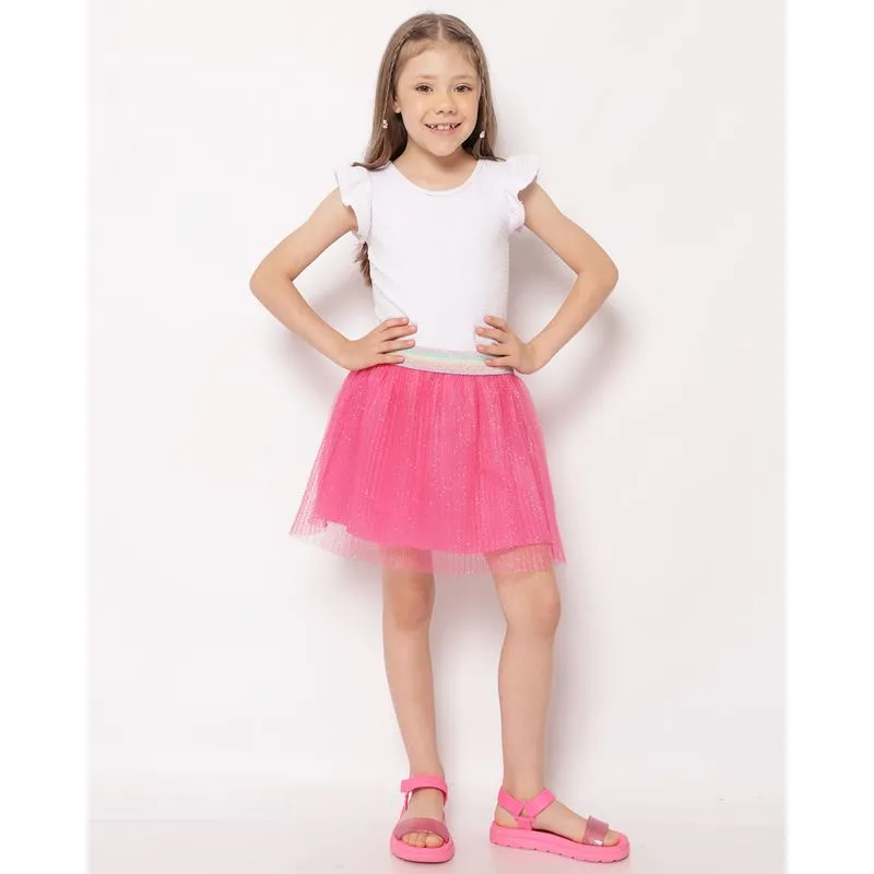 Saia Infantil Curta Glitter com Tule Rosa 8