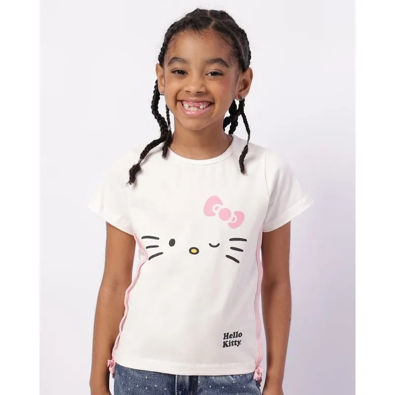 Camiseta Infantil Algodão Hello Kitty com Glitter Off White 4