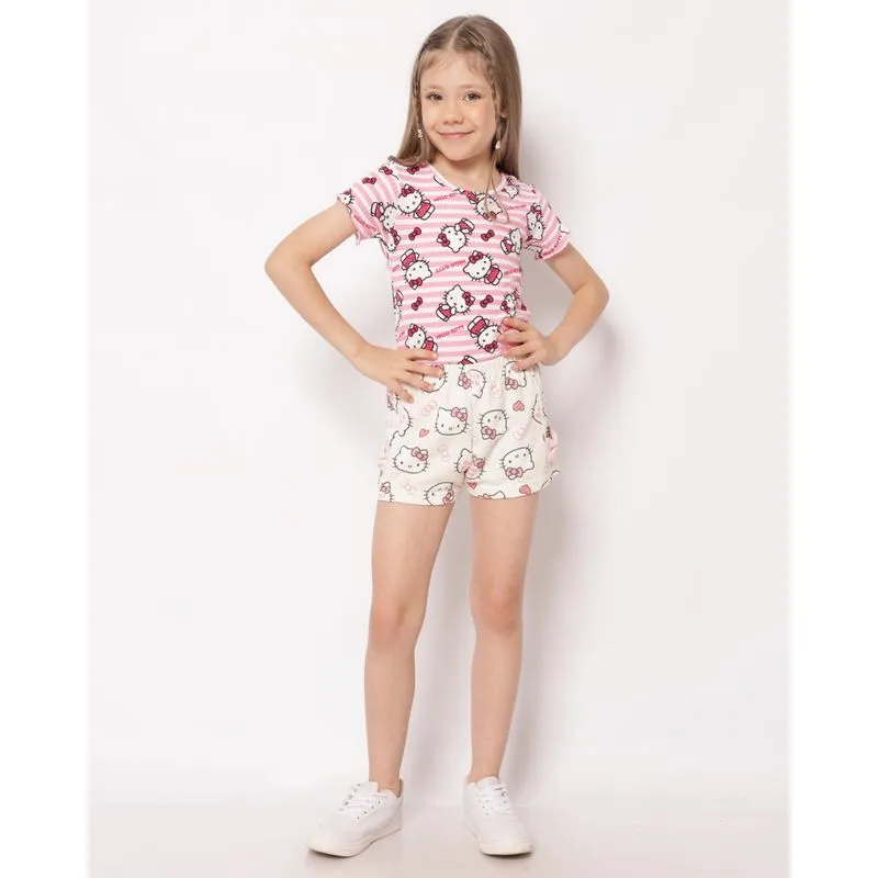 Short Infantil Curto Moletinho Hello Kitty com Laço Off White 10