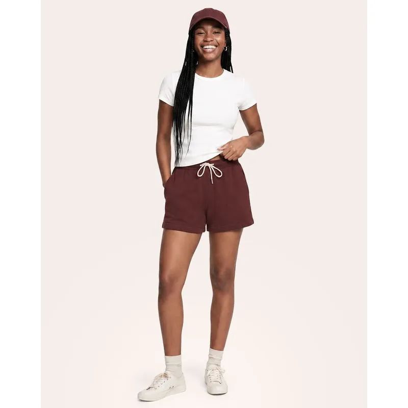 Short Feminino Moletinho Barra Dobrada Bolsos Marrom M