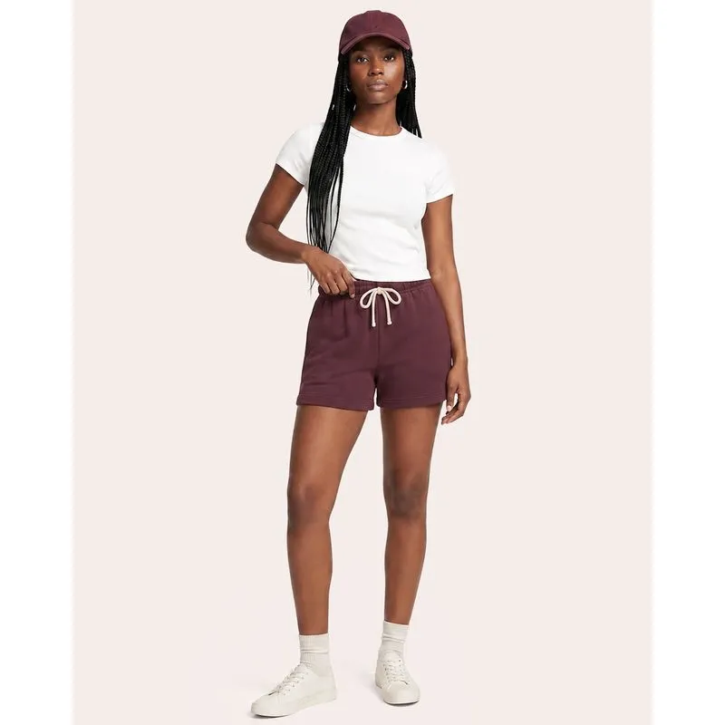 Short Feminino Moletinho com Barra Dobrada Bolsos Vinho M