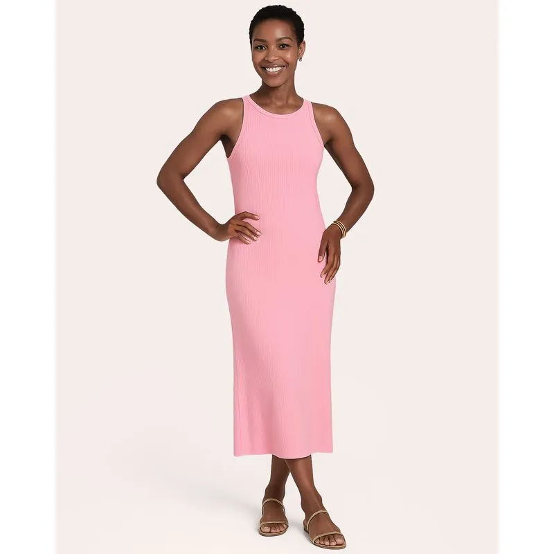 Vestido Feminino Midi Canelado Rosa G