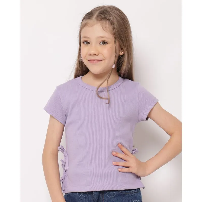 Blusa Infantil Canelada com Fenda e Laços Lilás 8