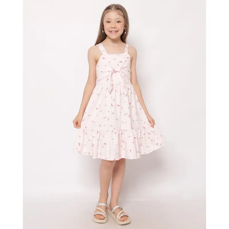 Vestido Infantil Curto Estampa Borboleta com Laço Rosa 6