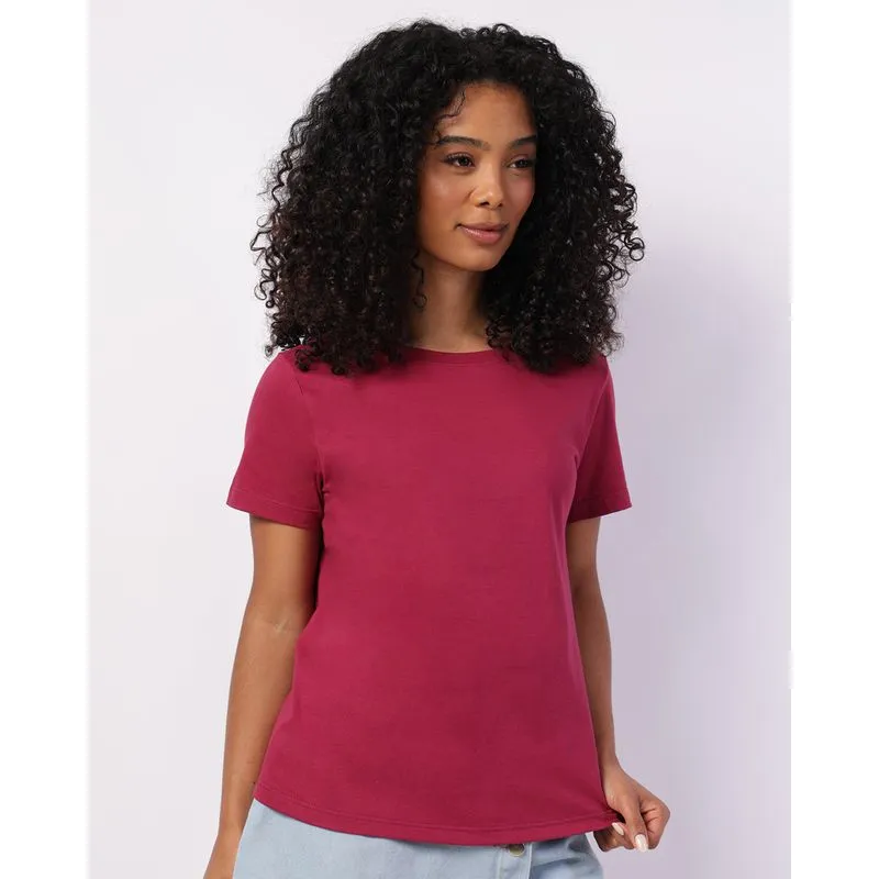 Camiseta Feminina Algodão Básica Manga Curta Vinho P