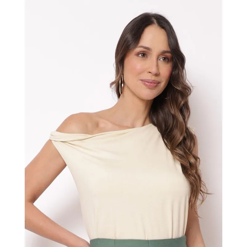 Regata Feminina Viscose Ombro Torção Bege GG