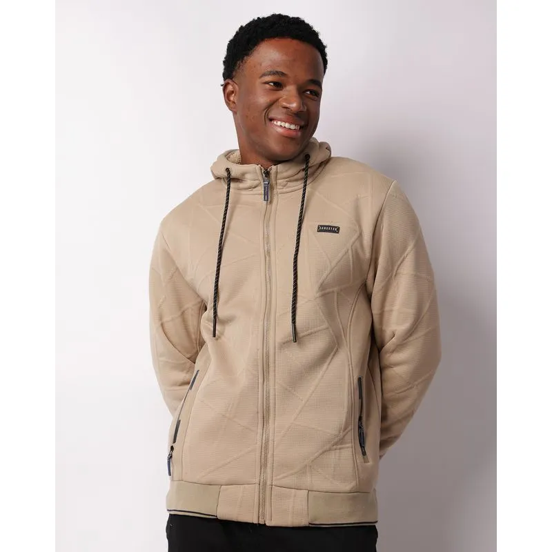 Jaqueta Moletom Masculina Gangster Jacquard Peluciada Capuz Bege GG