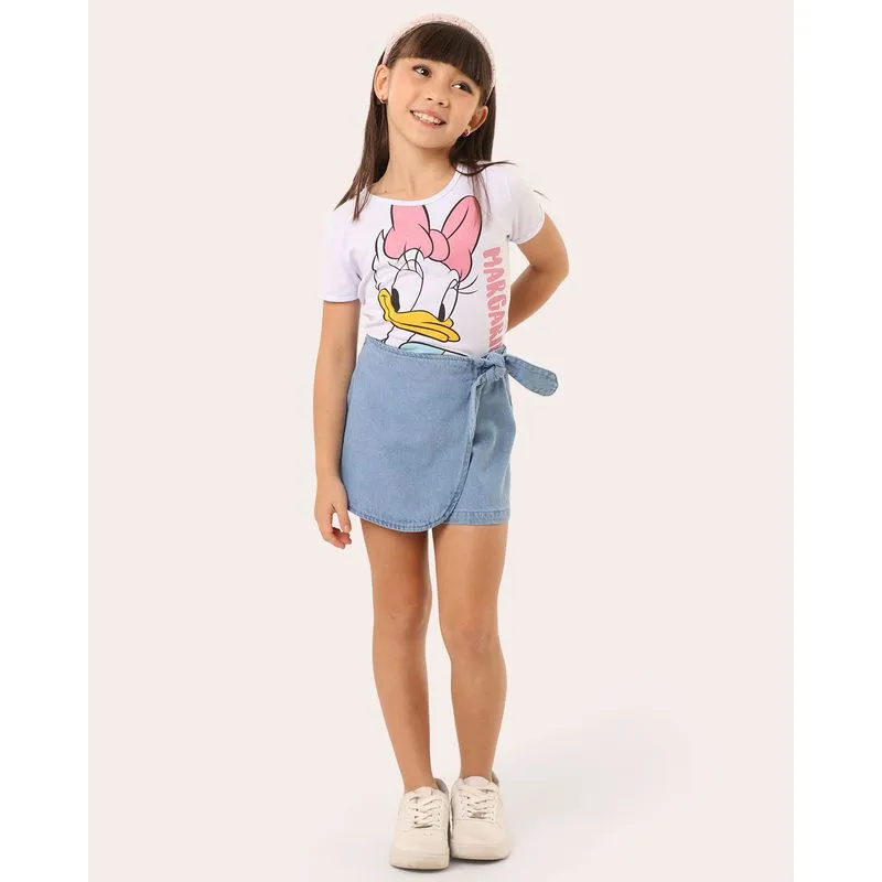 Short Saia Jeans Infantil Amarração Azul 6