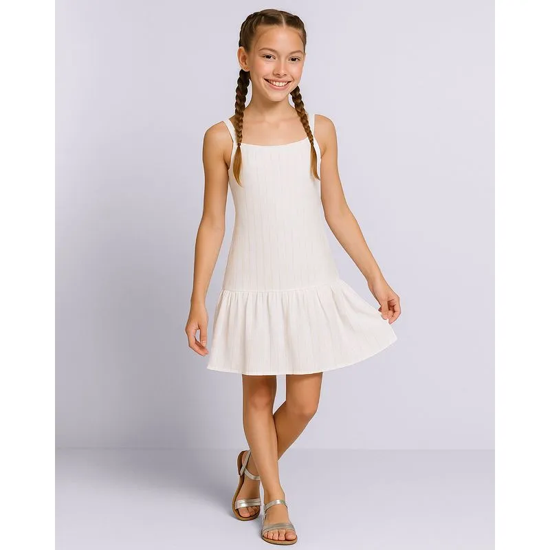 Vestido Juvenil Curto Listrado com Lurex Lastex Bege 16