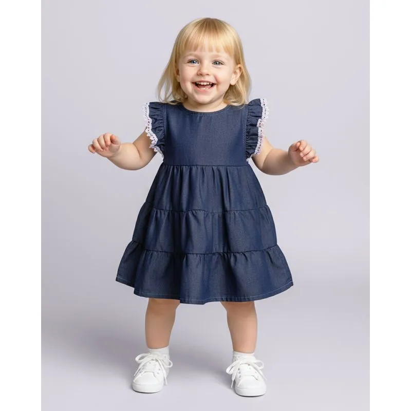 Vestido Jeans Bebê Três Marias com Babado Picueta Azul 3