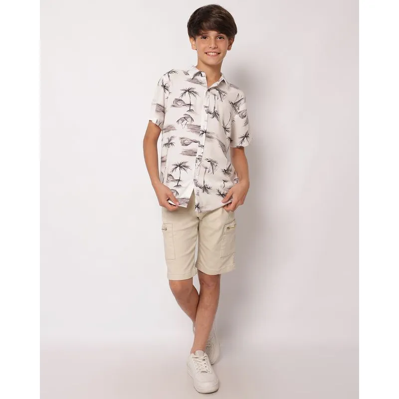 Bermuda Jeans Juvenil Cargo com Cordão Bege 10
