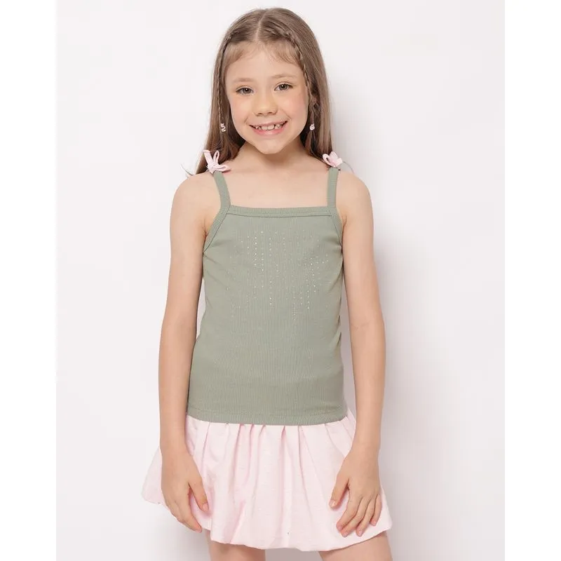 Conjunto Infantil Curto com Laço e Strass Verde 10