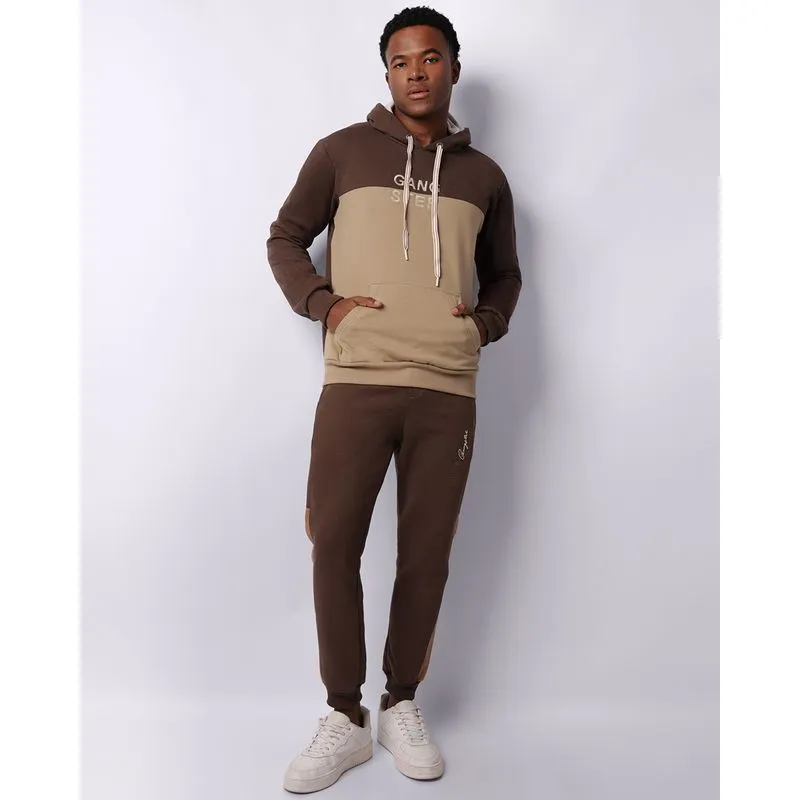 Calça Moletom Masculina Jogger Gangster Recortes Com Estampa Marrom M