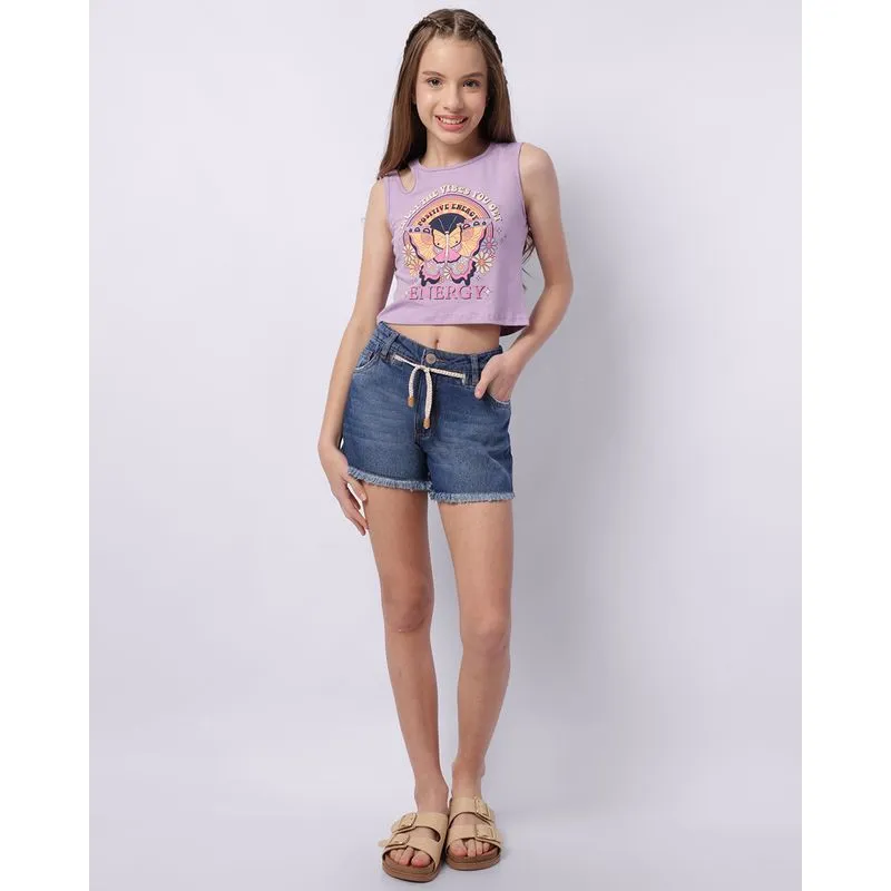 Short Jeans Juvenil Curto com Cordão Barra Desfiada Azul 12