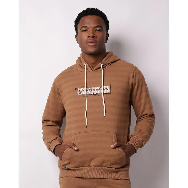 Blusão Moletom Masculino Gangster Texturizada Bordado Capuz Marrom P