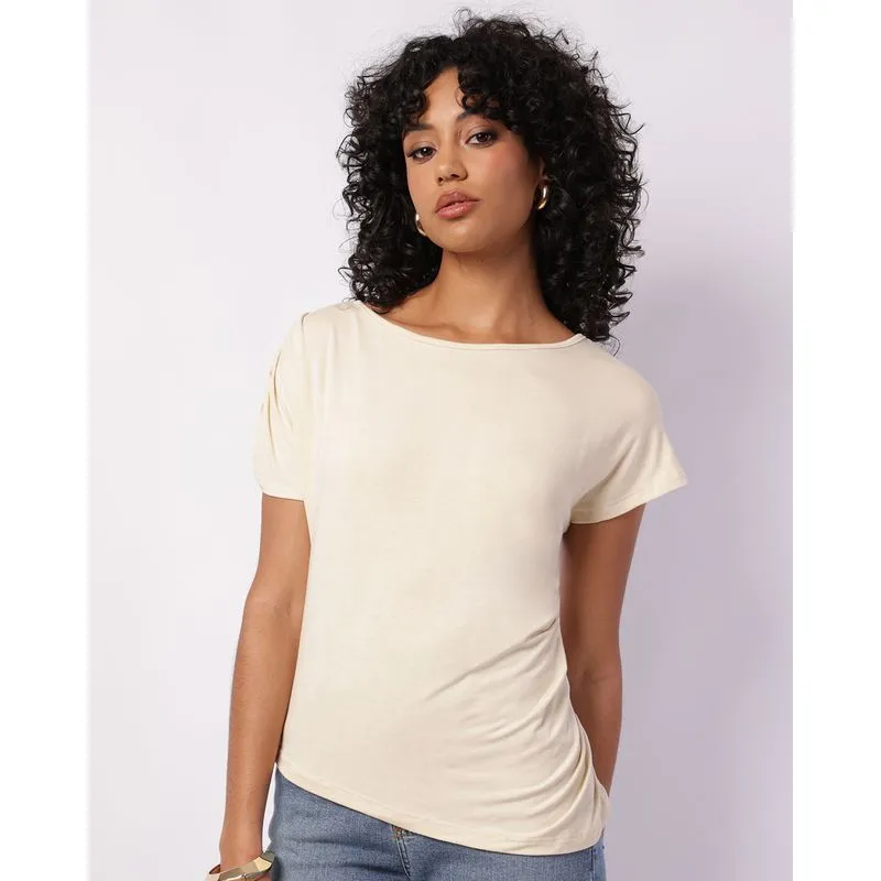 Blusa Feminina Viscose Donatta Assimétrica Franzida Bege GG