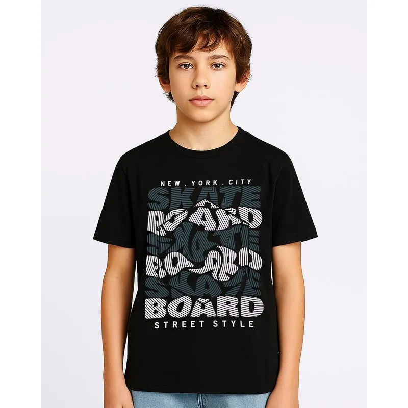 Camiseta Juvenil com Estampa Skate Manga Curta Preta 10
