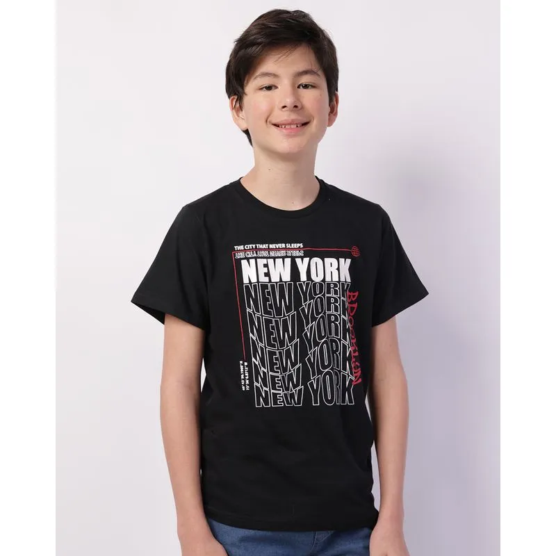Camiseta Juvenil Algodão Estampa New York Manga Curta Preta 12
