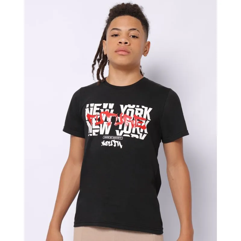Camiseta Juvenil Algodão Estampa New York Future Preta 14