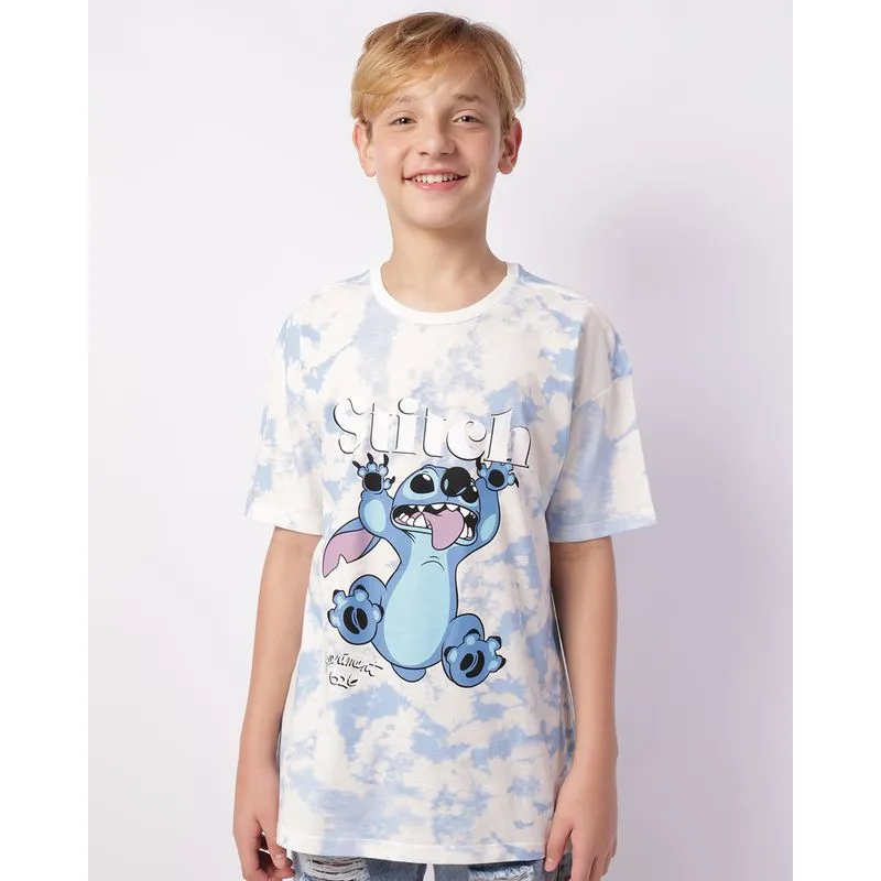 Camiseta Juvenil Algodão Oversized Disney Stitch Tie Dye Branca 14
