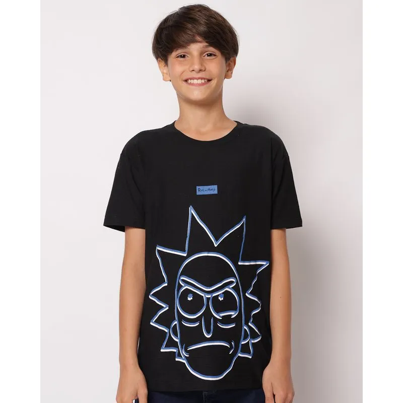 Camiseta Juvenil AlgodãoTexturizada Rick And Morty Manga Curta Preta 12
