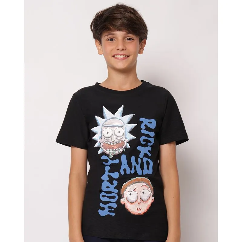 Camiseta Juvenil AlgodãoTexturizada Rick And Morty Manga Curta Preta 12