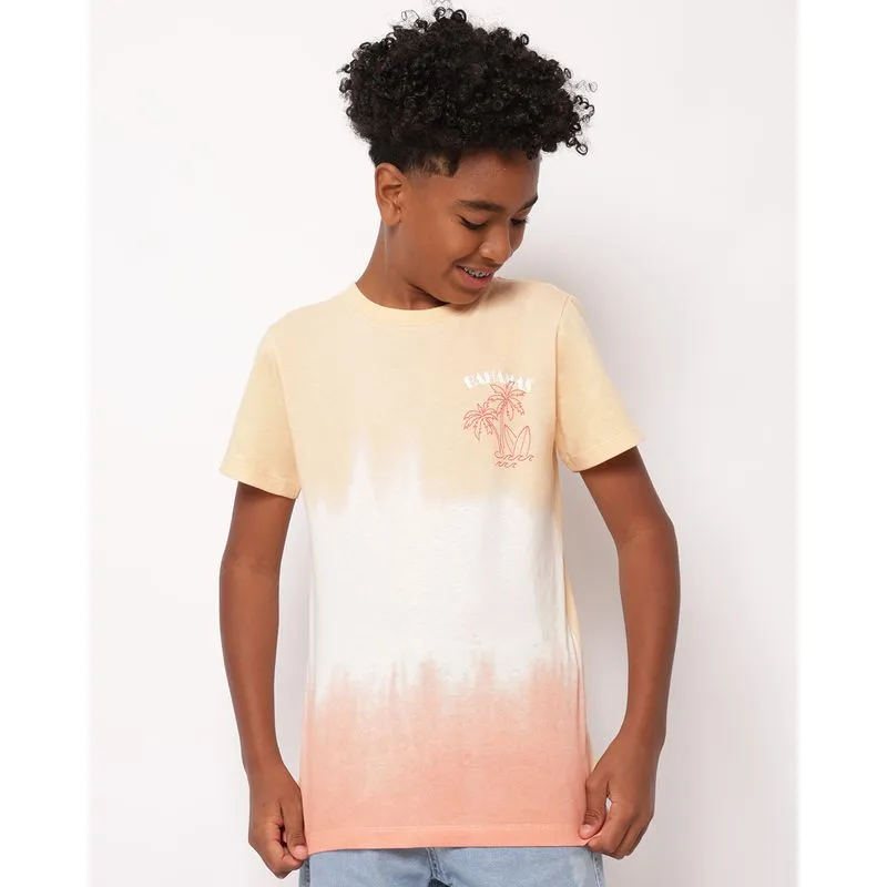 Camiseta Juvenil Algodão Estampa Degradê Tropical Laranja 16