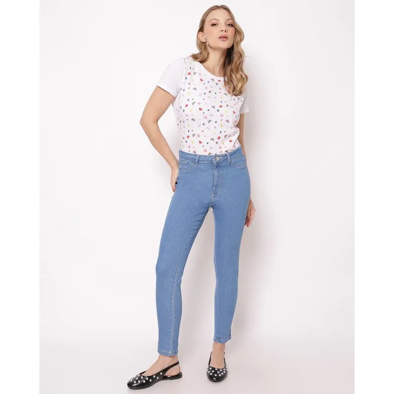 Calça Jeans Feminina Cigarrete com Bolsos Azul 50
