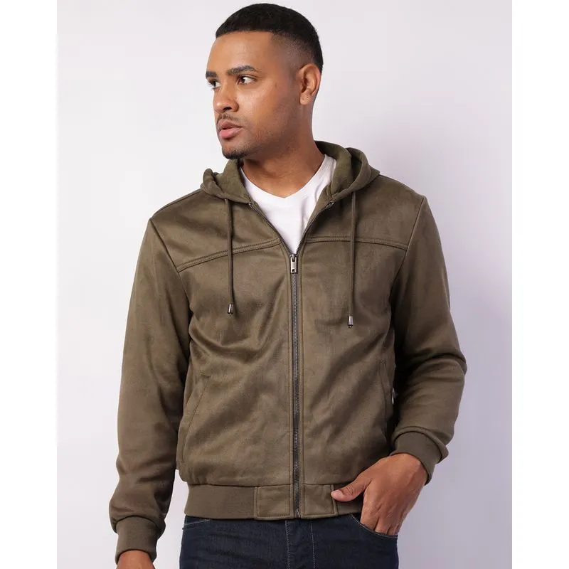 Jaqueta Masculina Suede com Capuz Bolsos Verde GG