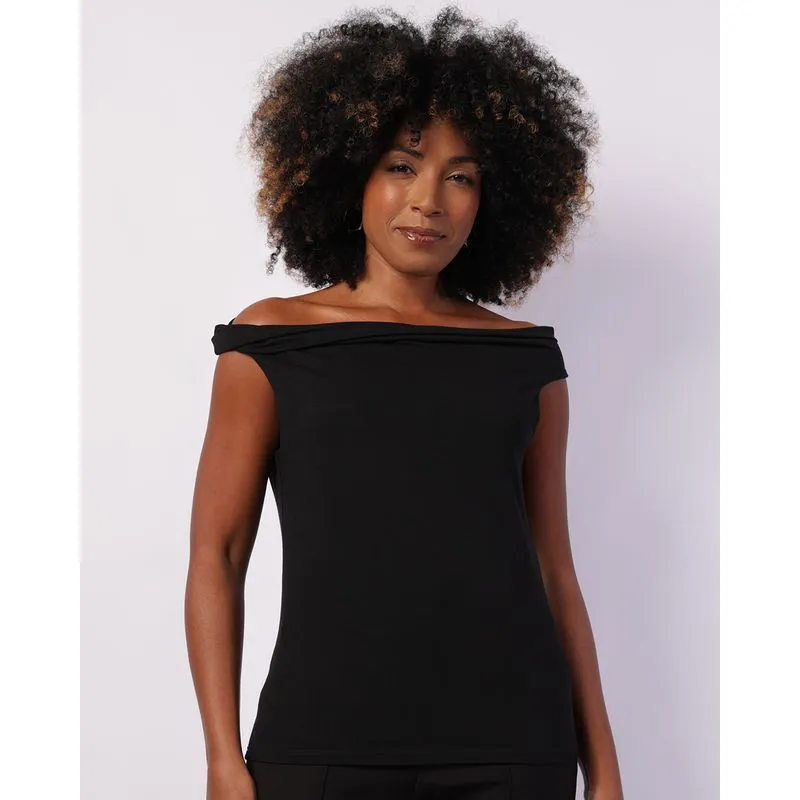 Regata Feminina Viscose Ombro a Ombro Detalhe Torção Preta GG
