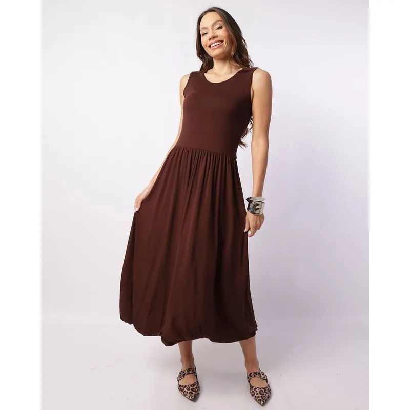 Vestido Feminino Midi Balonê Marrom GG